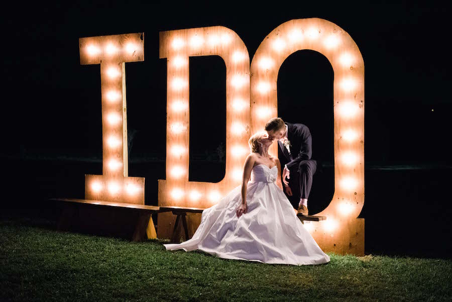 Large "I Do" Lighted Wedding Sign Bride and Groom Wedding Portrait | St. Petersburg Wedding Photographer Kera Photography