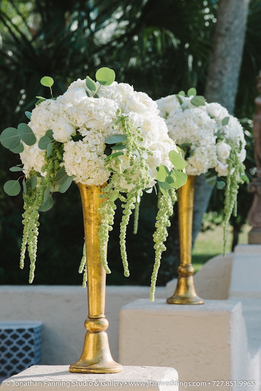 Tall Gold and White Wedding Centerpieces| Tampa Wedding Florist Florist Fire