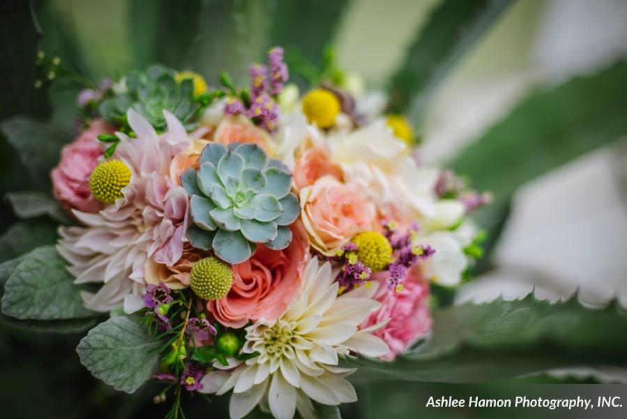 Pastel Pink Wedding Centerpiece with Succulents| Tampa Wedding Florist Florist Fire