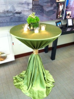 KRL Dark Lime Crushed Charmeuse and Champagne Satin photo by Kate Ryan Linens