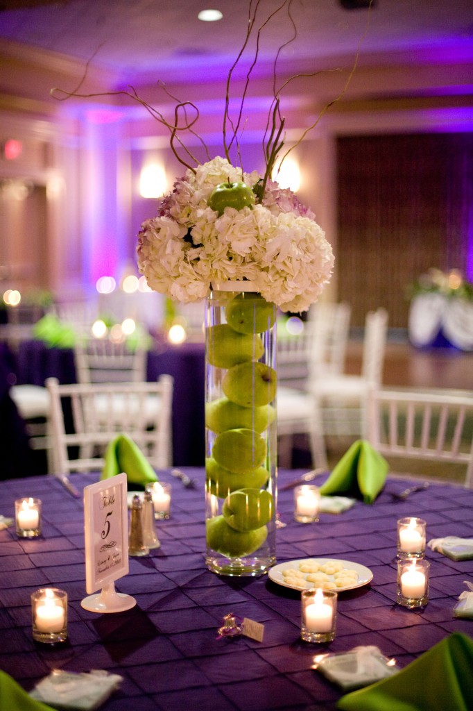 green and purple wedding decorations