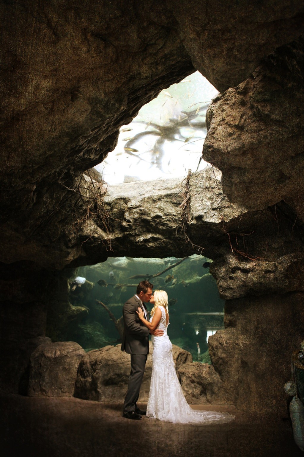 Pink & Grey Modern Florida Aquarium Destination Wedding