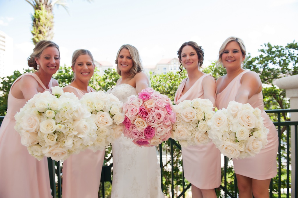Pink Pastel Bridesmaids Dresses with Rose Wedding Bouquets by Northside Florist
