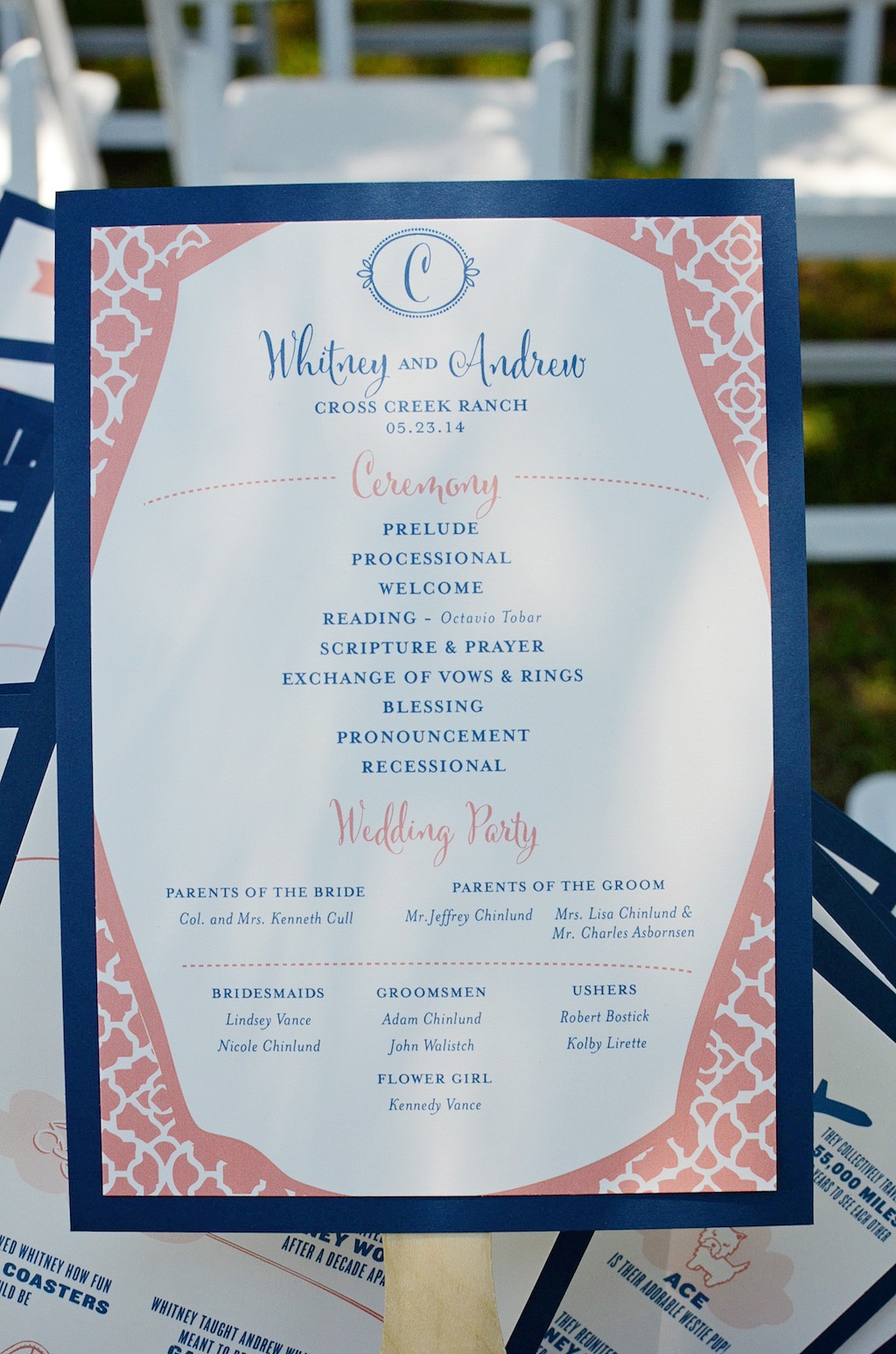 Navy Blue and Coral Wedding Ceremony Programs
