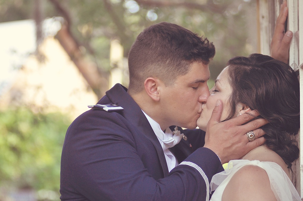Rustic Wedding - Bride and Groom Kissing