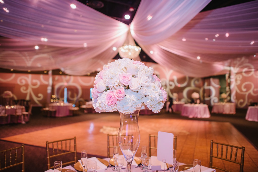 37 Pink Pastel Tall Centerpieces with Draping