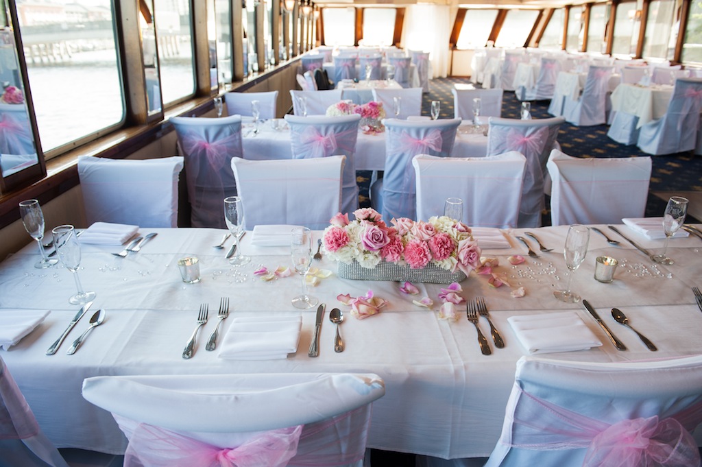 Yacht StarShip Wedding Reception - Pink Centerpieces Northside Florist