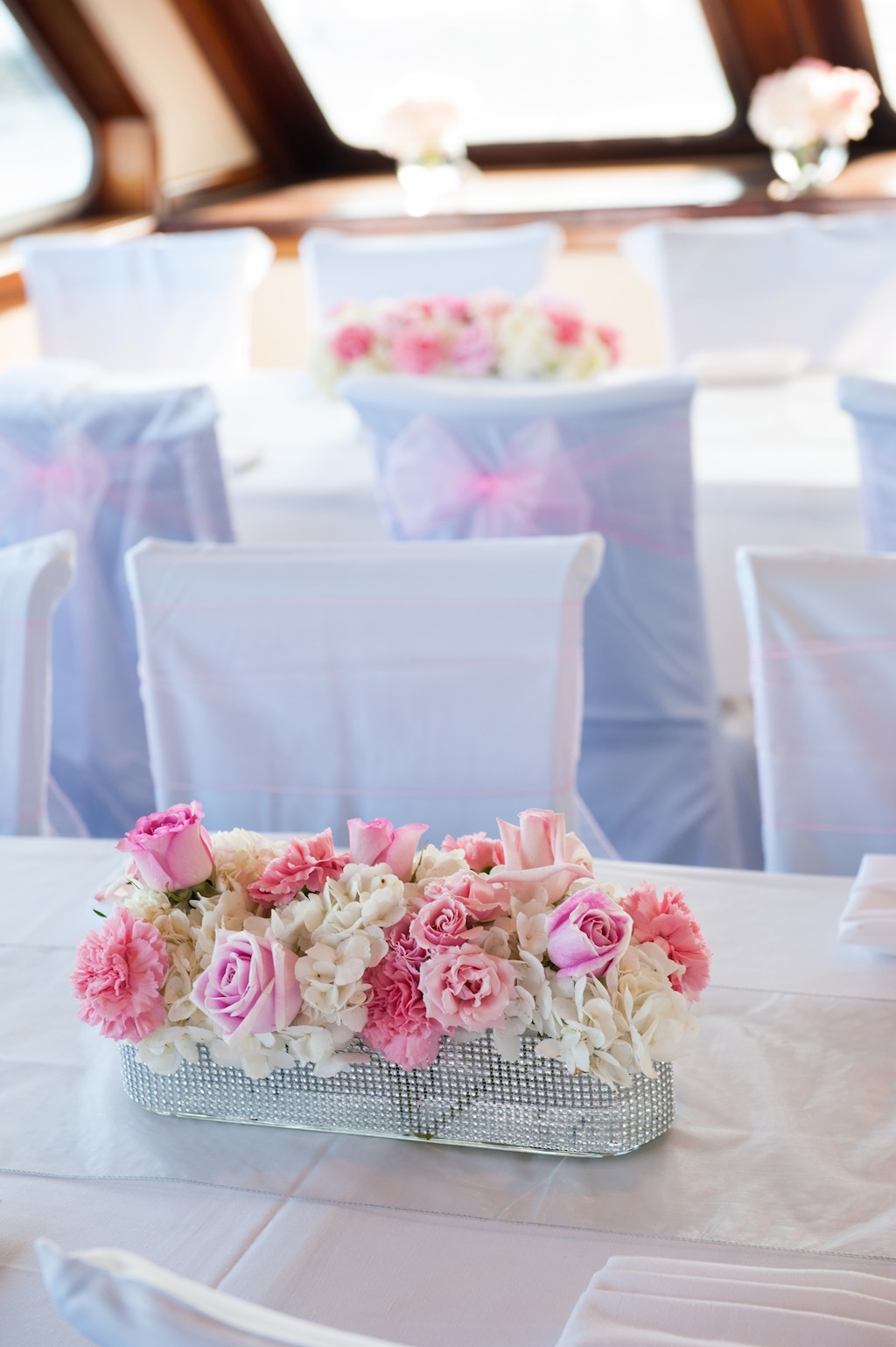 Yacht StarShip Wedding Reception - Pink Bling Centerpieces Northside Florist