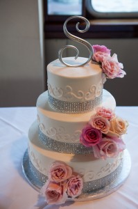 Bling Wedding Cake with Pink Roses