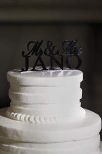 Round, White 3-Tiered Wedding Cake with Last Name Cake Topper