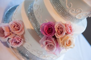 Bling Wedding Cake with Pink Roses