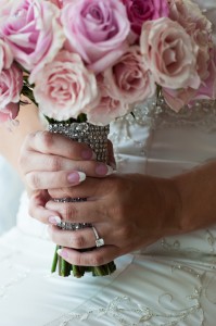 Pink Pastel Wedding Bouquet with Bling Diamond Rhinestone Wrap by Northside Florist