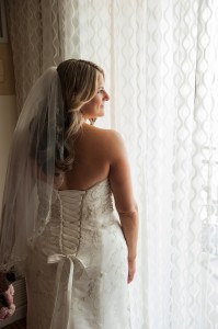 Bride in David's Bridal Wedding Dress