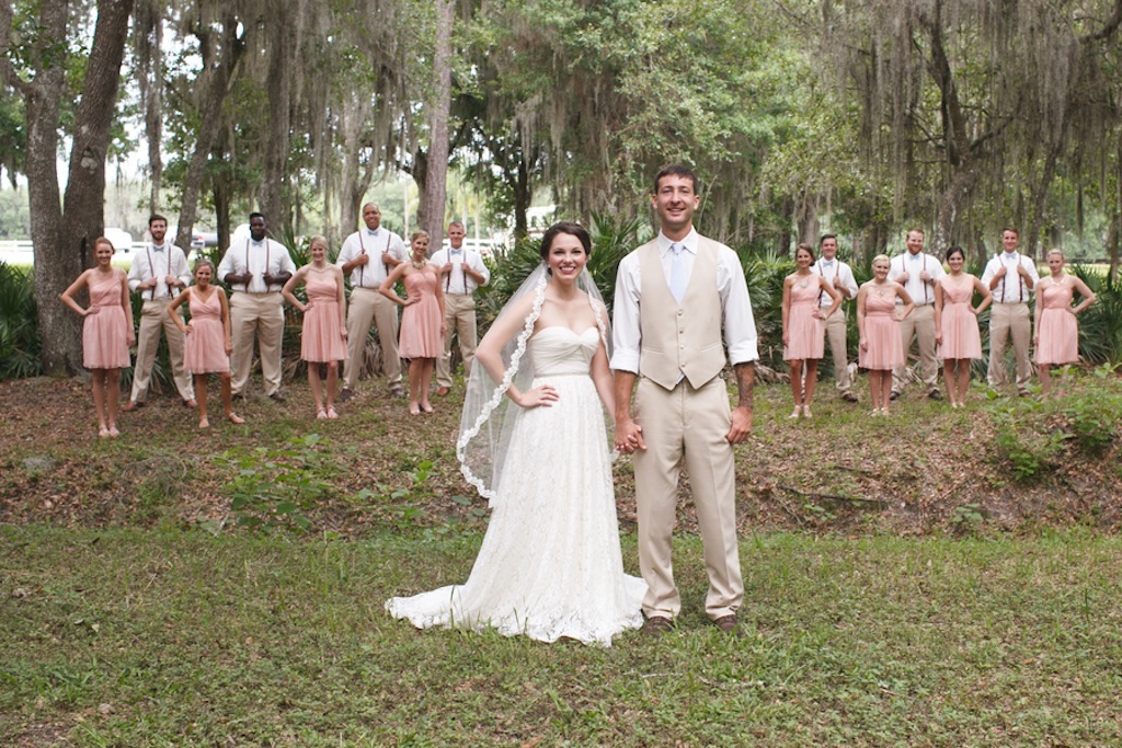 Rustic Sarasota Bride and Groom with Pink, Blush Bridal Party