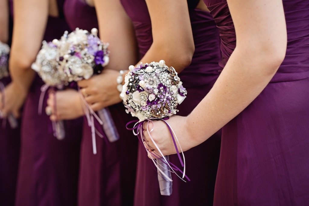 Purple, Vintage Jeweled Brooch Wedding Bridesmaid Bouquet