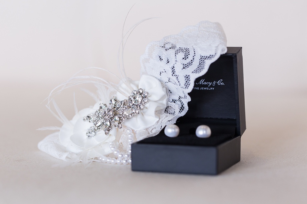 Wedding Jewlery Pearl Earrings and Lace Garter
