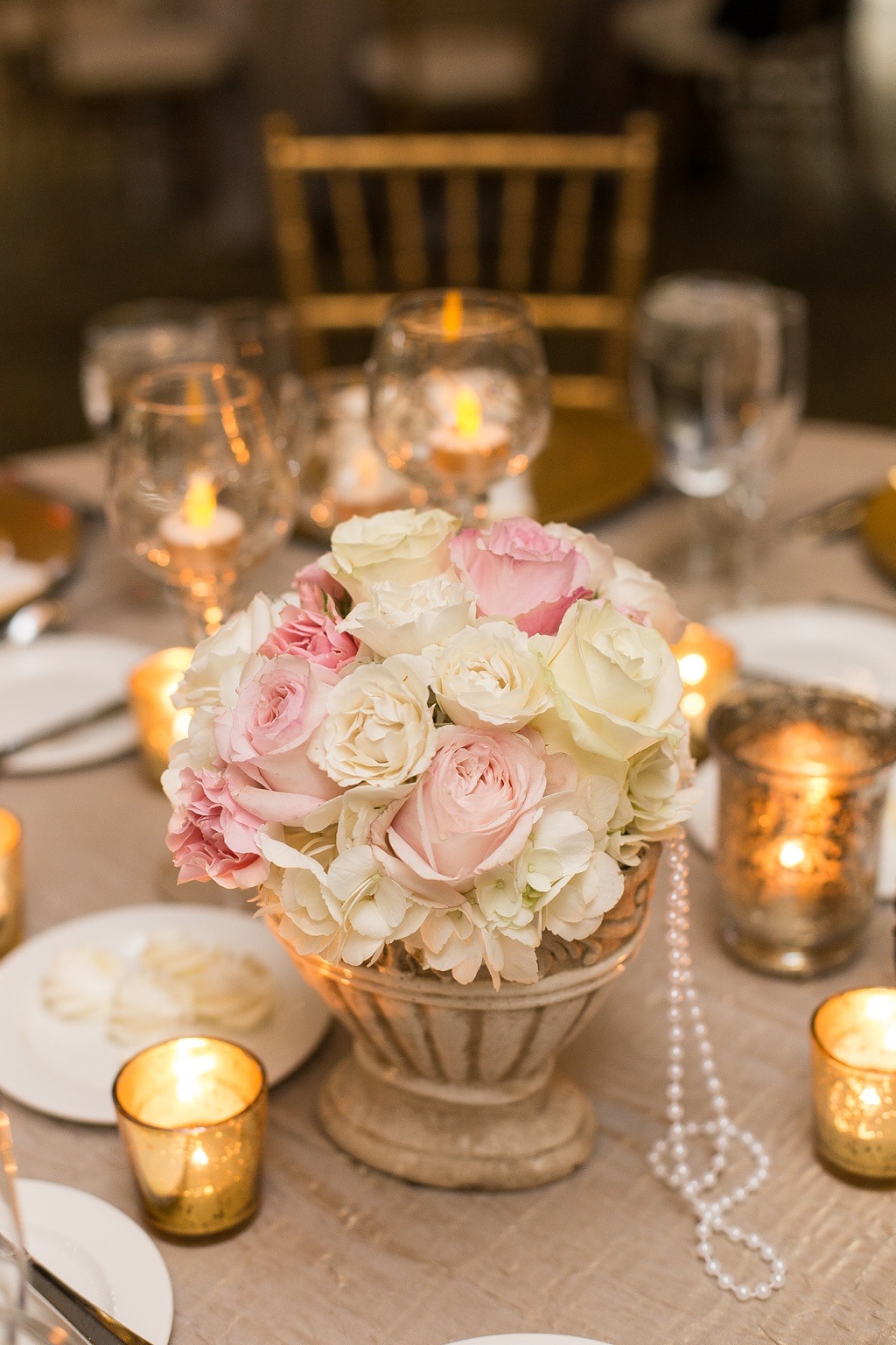 Blush Pink and White Low Centerpieces