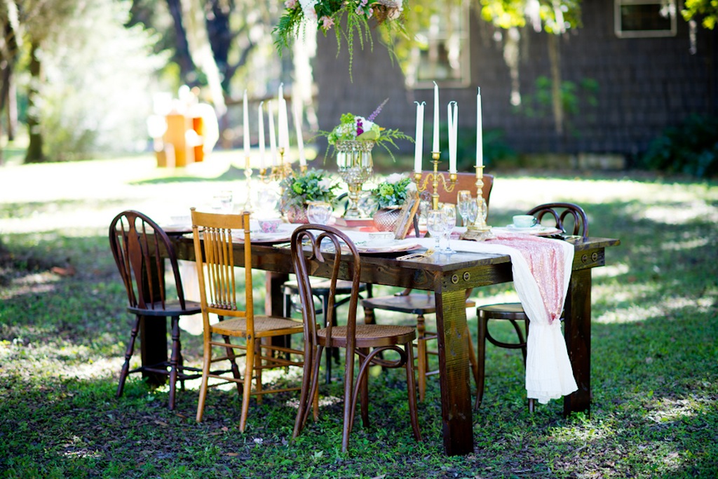 Vintage Wooden Table and Mis-matched China | Vintage, Garden Wedding Styled Shoot