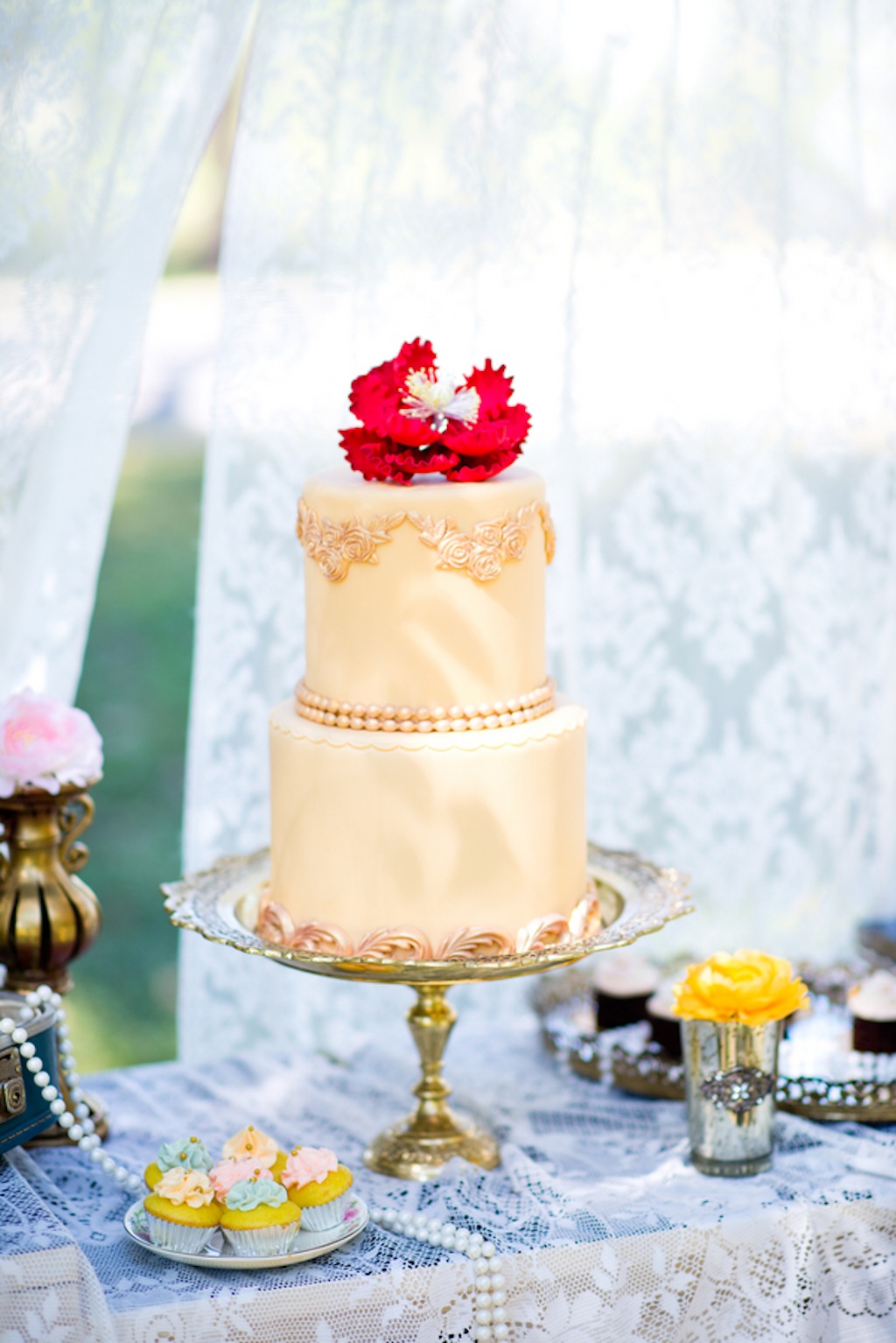 Two-Tier Gold, Vintage Wedding Cake | Vintage, Garden Wedding Styled Shoot