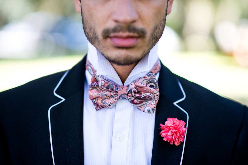 Piped Groomsmen Suit with Hot Pink Boutinnaire | Vintage, Garden Wedding Styled Shoot by Kera Photography