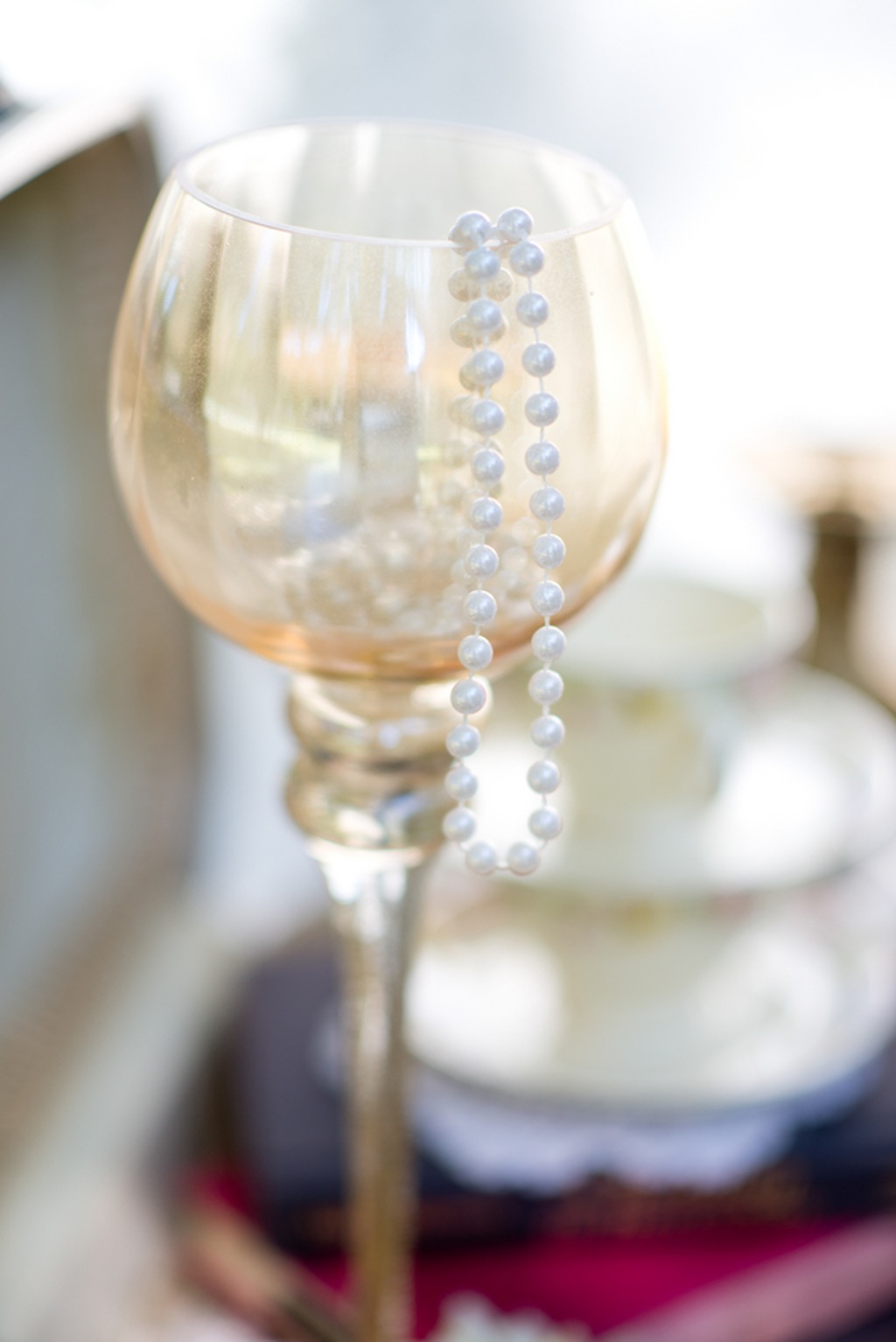 Wine Glass and Pearls Wedding Decor | Vintage, Garden Wedding Styled Shoot