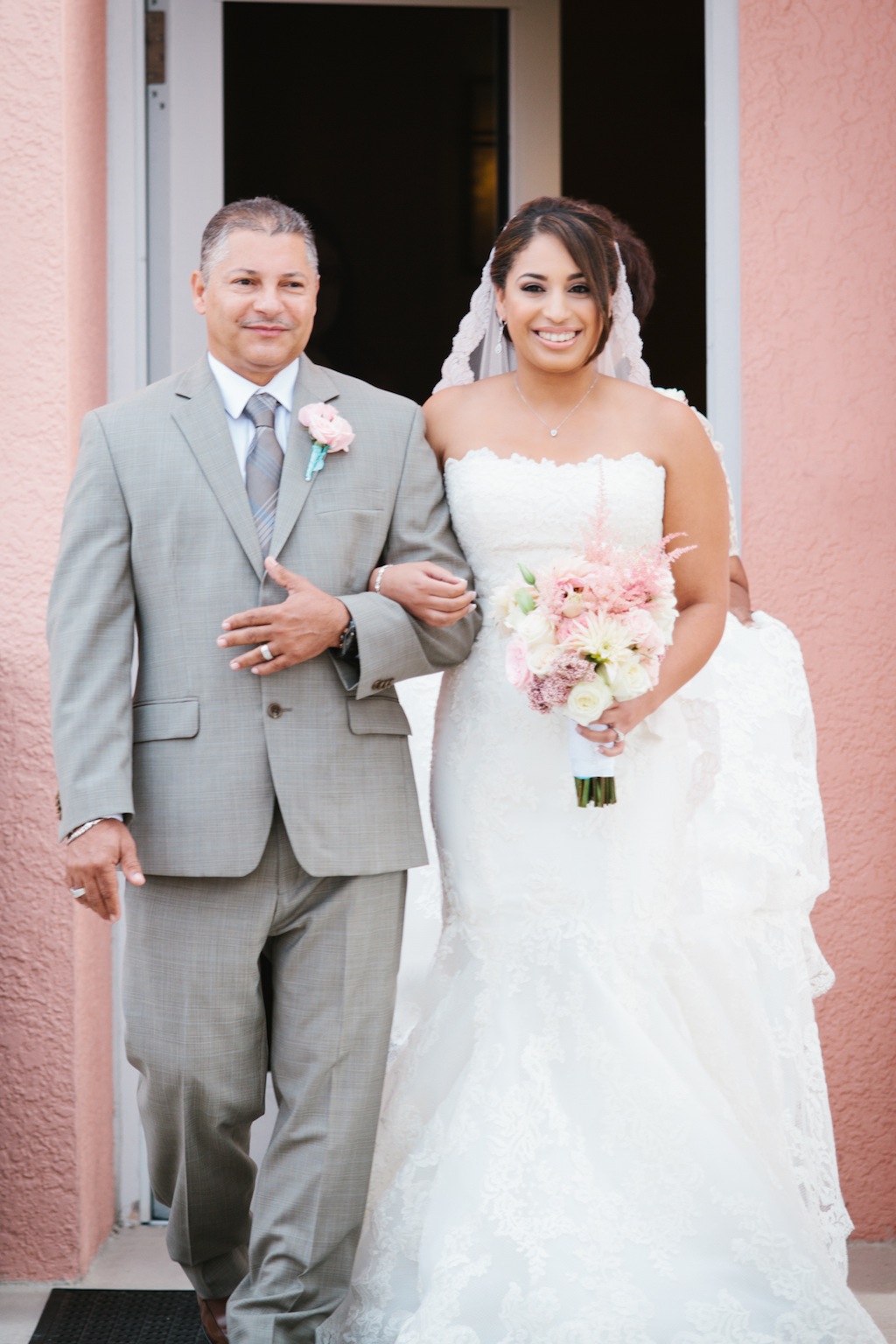 Destination Clearwater Beach, Fl Bride Walking Down Aisle in Enzoani Wedding Dress