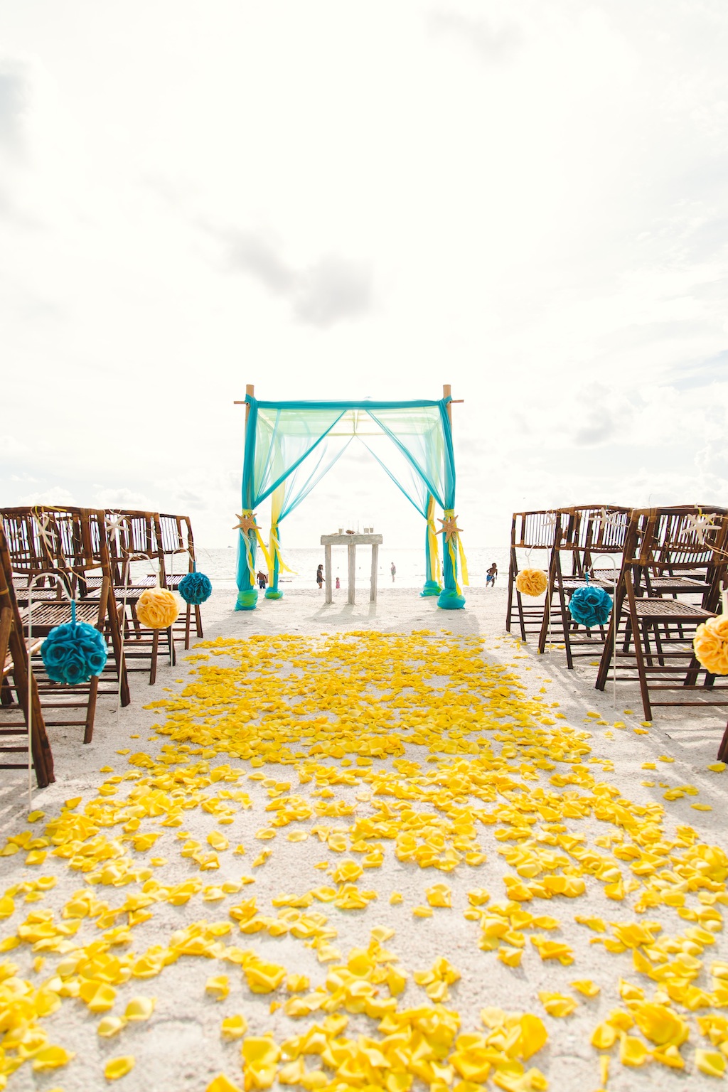 Yellow and Turquoise Beach Wedding Ceremony Decor