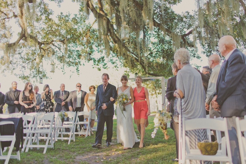 Cross Creek Ranch Wedding - Bride Walking Down Aisle with Mother and Father