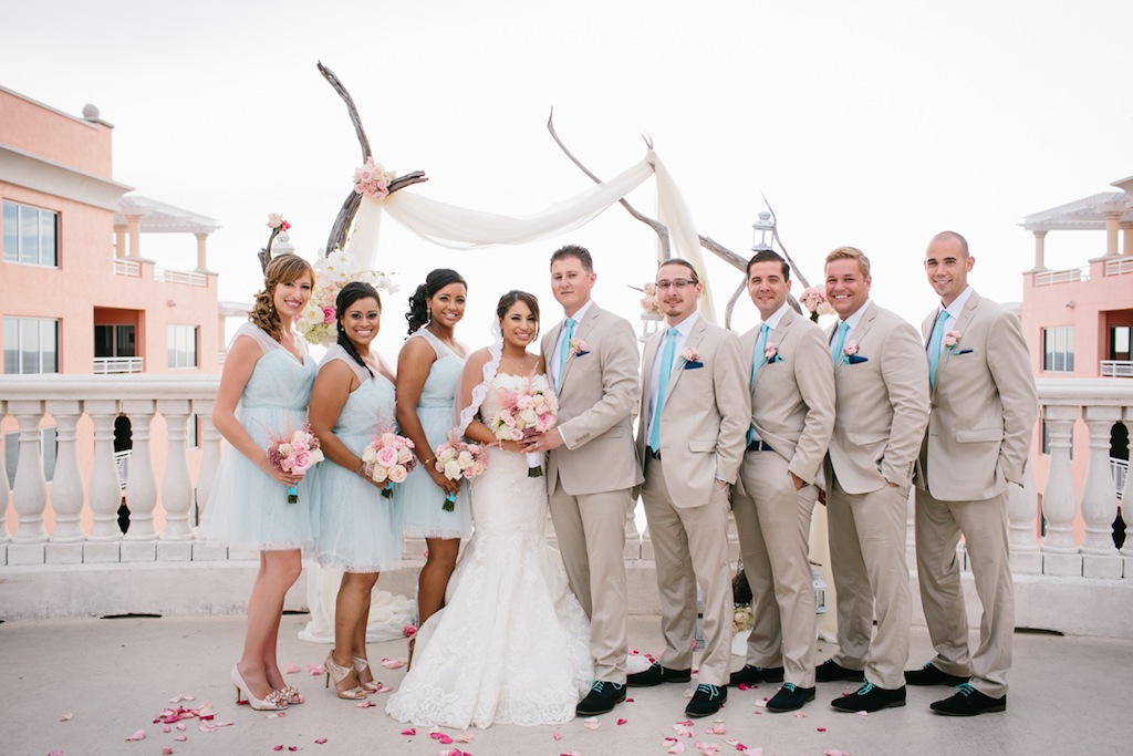 Light Blue Bridesmaid Dresses And Tan Groomsmen Suits Beach Wedding