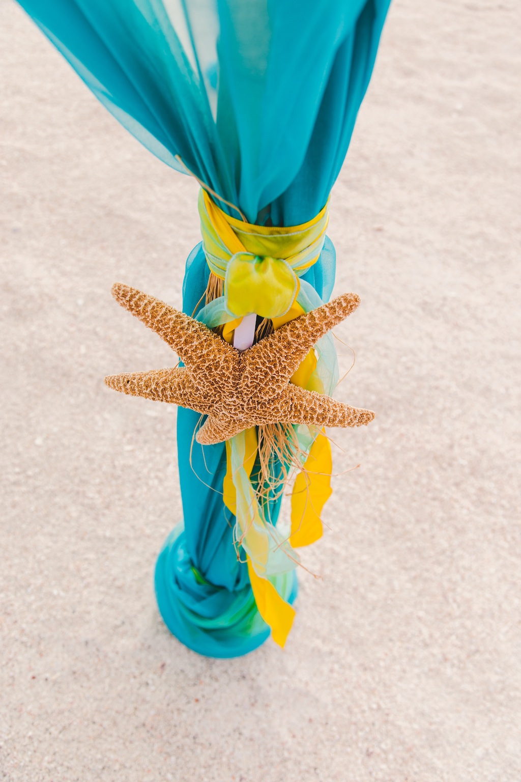 Yellow and Turquoise Beach Wedding Ceremony Decor