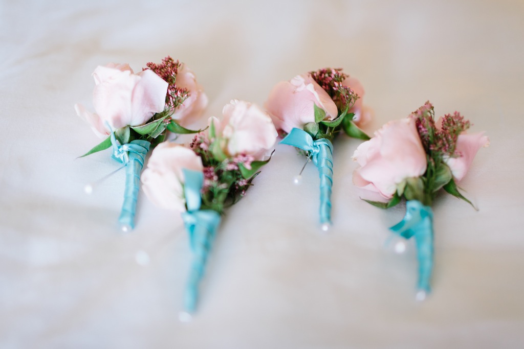 Light Pink and Turquoise Wedding Groomsmen Boutonniere