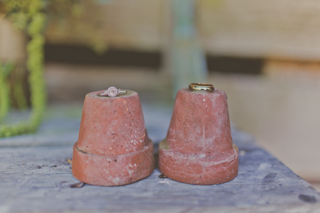 Rustic Wedding Rings on Clay Pots