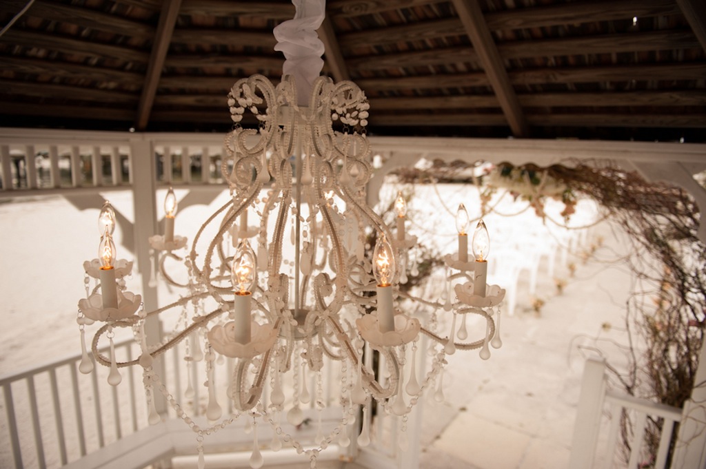 White Chandelier in Gazebo for Rustic Beach Wedding Ceremony