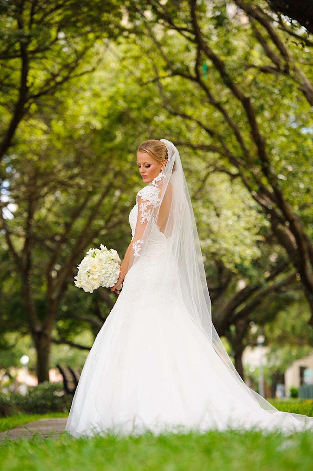 St. Pete Bride with White Wedding Bouquet