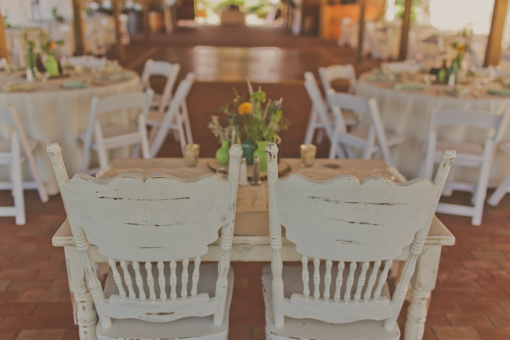 Weathered Rustic White Wooden Chairs - Bride and Groom Sweetheart Table
