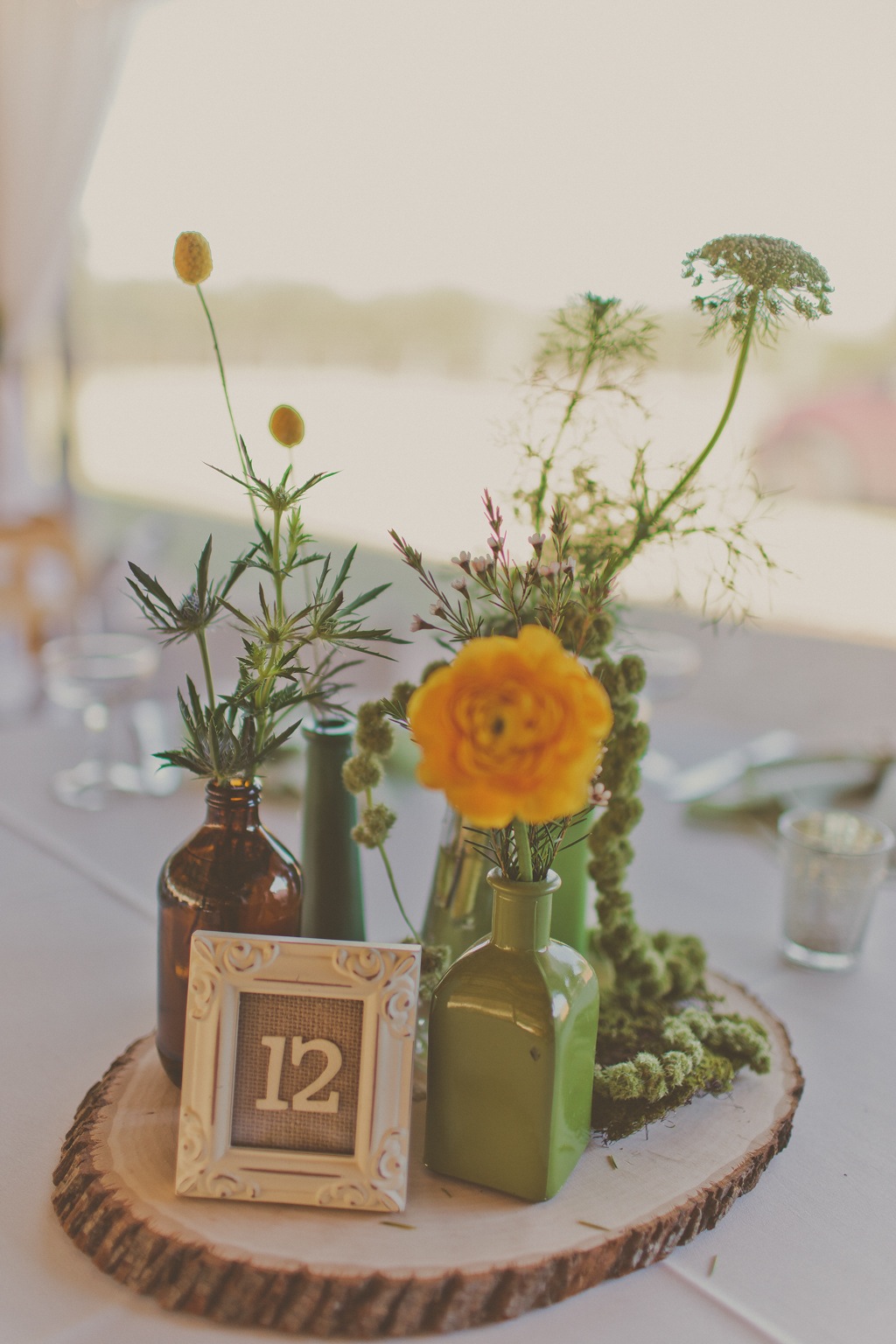 Yellow Orange Garden Rustic Centerpieces with Framed Table Numbers