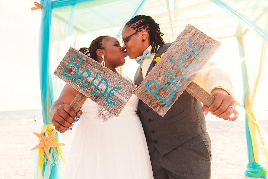 Bride Wooden Sign - Gay Beach Wedding in Florida