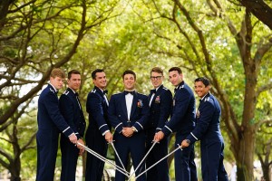 Military Groomsmen in Uniform with Sabers