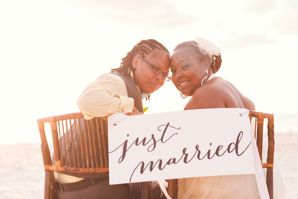 Just Married Sign Gay Beach Wedding