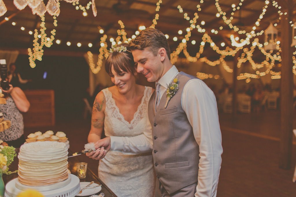 Cross Creek Ranch Bride and Groom Cake Cutting - Barn Wedding