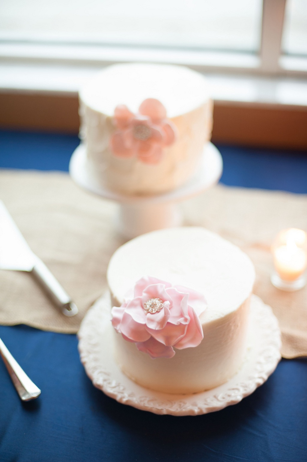 Petite, Small Wedding Wedding Cake for 2 with Pink Flower