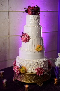 5-Tier White Round Traditional Wedding Cake with Pink Flowers