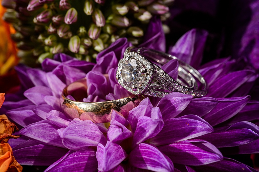 Wedding Rings with Purple Flowers