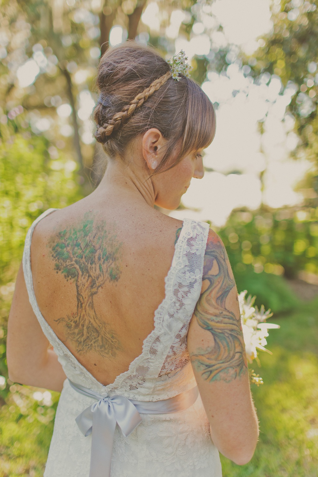 Lace Wedding Dress with Open Back - Rustic Tattoo Bride