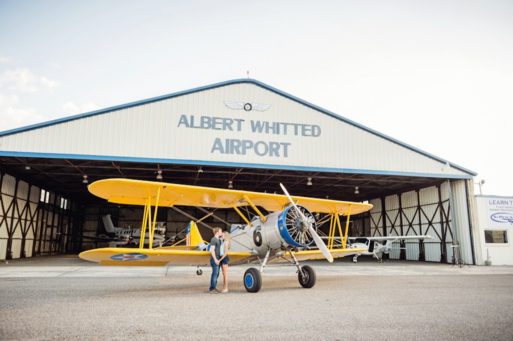 St. Pete, FL Wedding Engagement | Albert Whitted Airport Hanger Engagement Session with Antique, Vintage Plane by Marc Edwards Photography