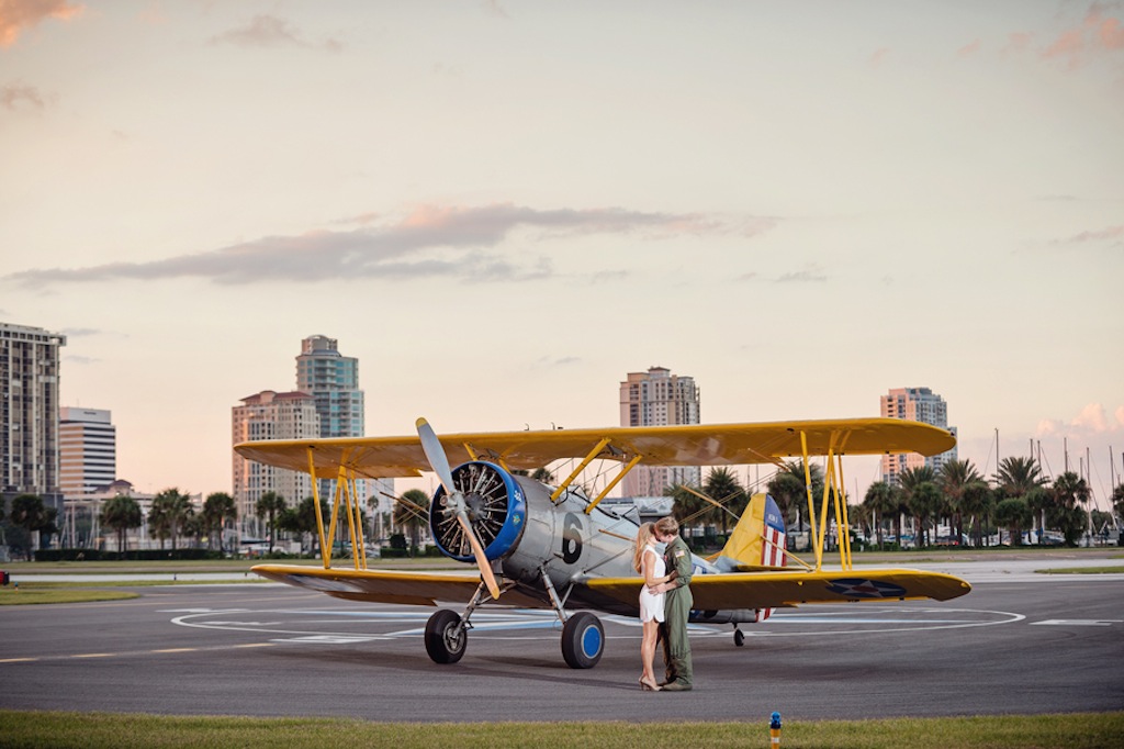 St. Pete, FL Wedding Engagement | Albert Whitted Airport Hanger Engagement Session with Antique, Vintage Plane by Marc Edwards Photography