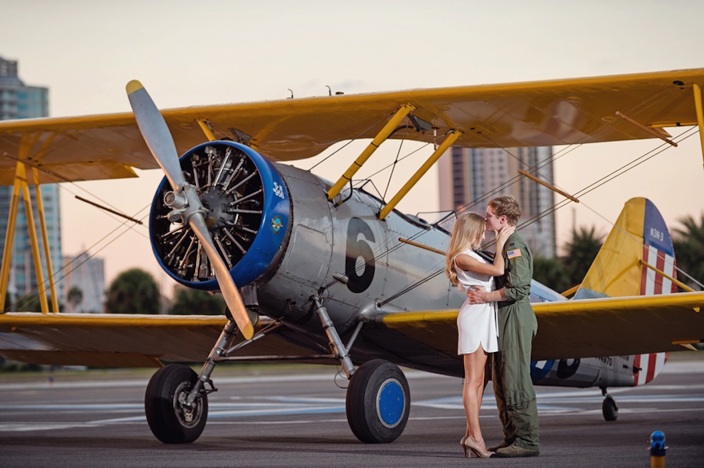 St. Pete, FL Wedding Engagement | Albert Whitted Airport Hanger Engagement Session with Antique, Vintage Plane by Marc Edwards Photography