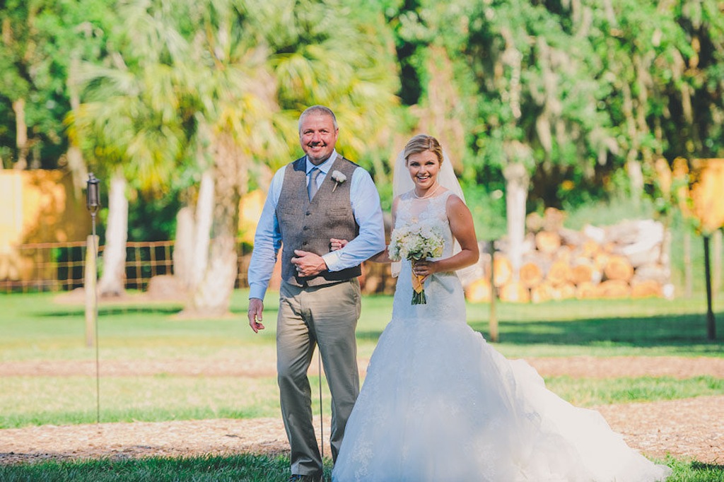 Rustic Country Bride Walking Down Wedding Ceremony Aisle