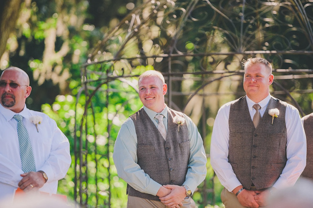 Rustic Wedding Ceremony at Cross Creek Ranch - Groom Seeing Bride