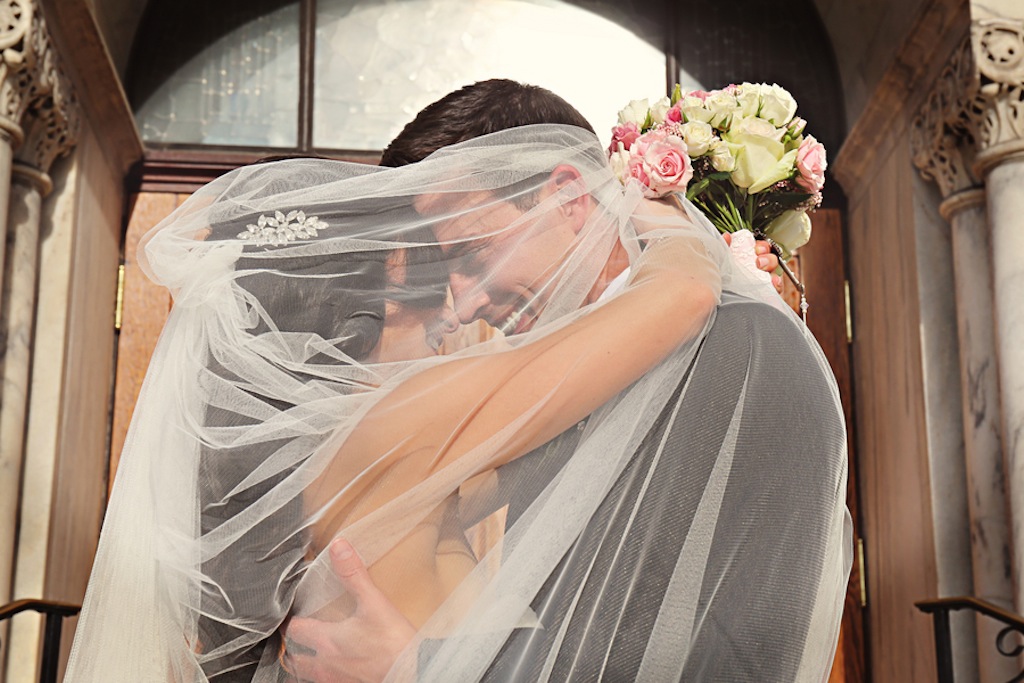 Bride and Groom Wedding Portrait with Veil